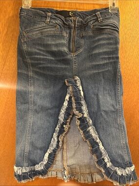 Just Cavalli Women's Dark Blue Denim Skirt with Frayed Hem